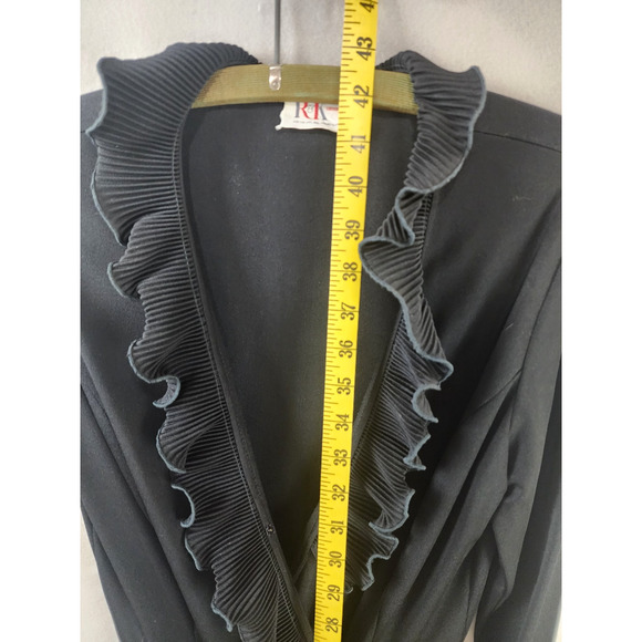 R&K Originals Knit Black Wrap Dress with Satin Ruffle Trim - Size Missing - Picture 7 of 8